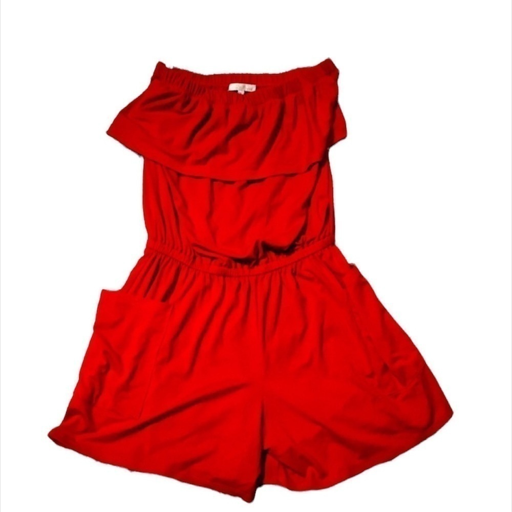 Shoshanna | Strapless NWT Ruffle Red Shorts Elastic Waist Romper XS